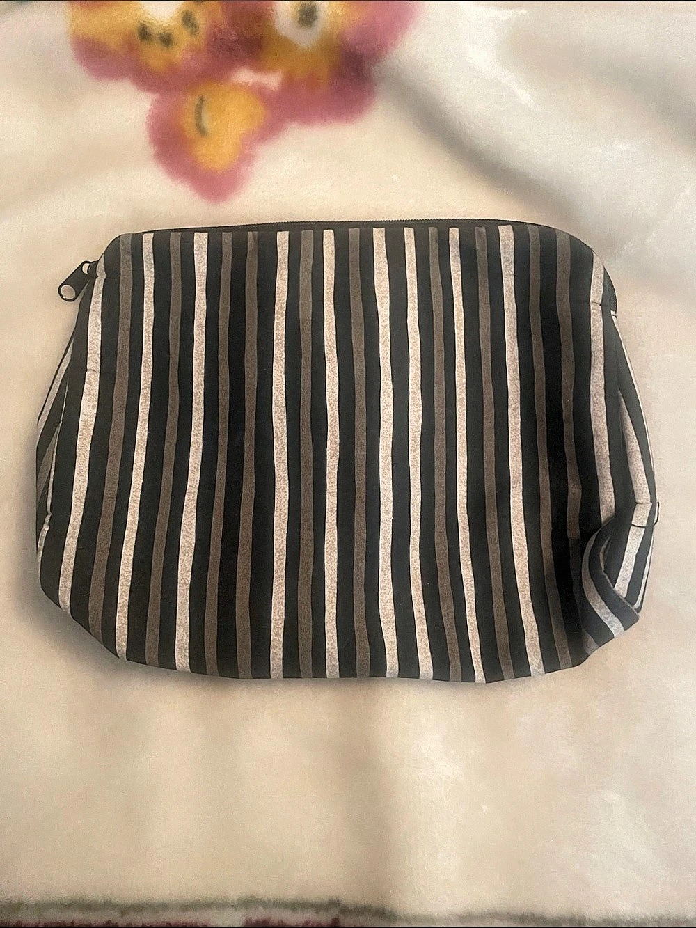 Striped Cosmetic Pouch in Black & White